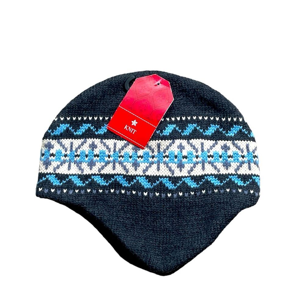 VTG Unisex Scandinavian fashion Knit Warm Hat with fleece lining ear flaps NWT